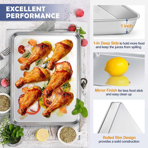 Joyfair 16” Baking Sheet & Rack Set, Stainless Steel Cookie Sheet Pan with Cooling Rack for Baking/Roasting, Oven Safe