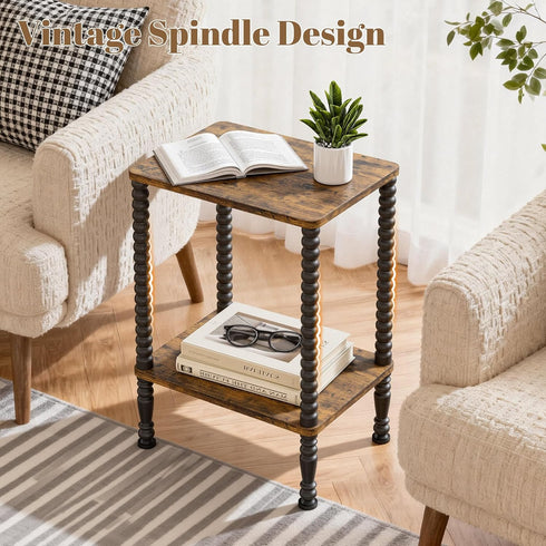 2-Tier Side Table, Small End Table, Nightstand with Storage Shelves, Coffee Table for Small Spaces, Curved Design, Sofa