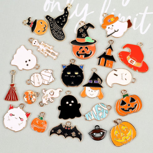23pcs Halloween Wine Charms Set, Enamel Ghost Pumpkin Bat Wizard Hat Broomstick Markers for Glasses