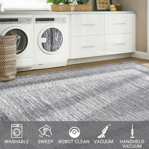 2x6 GarveeHome Modern Bordered Runner Rug Soft Non Slip Washable Floor Carpet Distressed Geometric Hallway Indoor