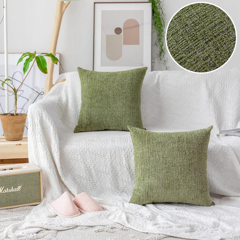 Home Brilliant Sage Green Spring Pillow Covers, Chenille Velvet Plush Decorative Throw Pillow, 2 Packs 18x18 inch