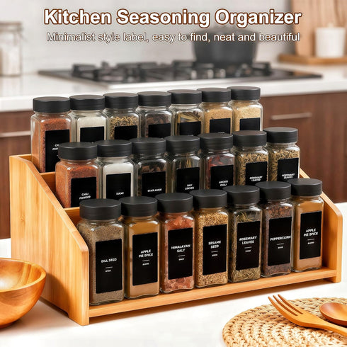 48Pcs Labels4oz (48, Spice Jars Containers with Black Seasoning Bottles with Shaker Lids for Rack, Cabinet