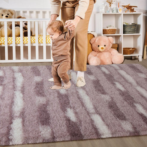 5x8 Meralax Area Rugs for Living Room Bedroom, Machine Washable Feet Soft Fluffy Shaggy Rug, Light Purple & White