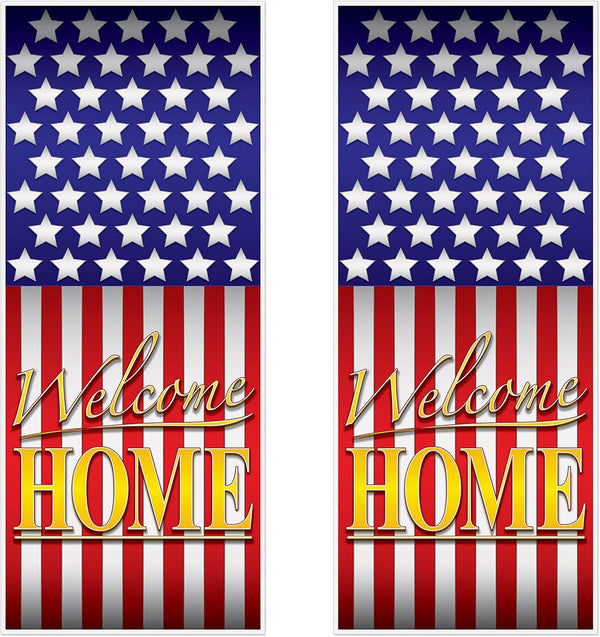Beistle 2 Pack Plastic Welcome Home Door Covers - 6’ x 30” American Flag Decor for Patriotic Holidays