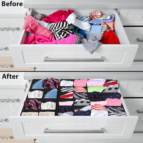Simple Houseware 4-Pack Drawer Organizer Set, Foldable Non-Woven Storage Boxes for Underwear, Socks, Black