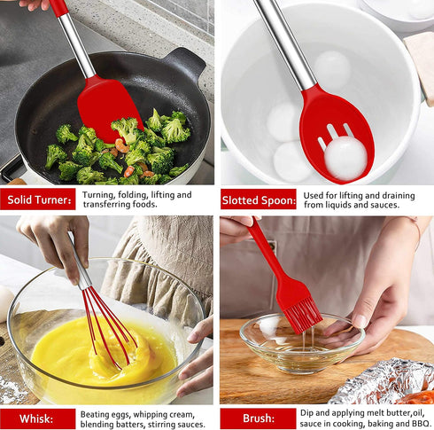 LIANYU 27 PCS Kitchen Utensils Set with Holder - Silicone Cooking Tools with Stainless Steel Handle for Nonstick