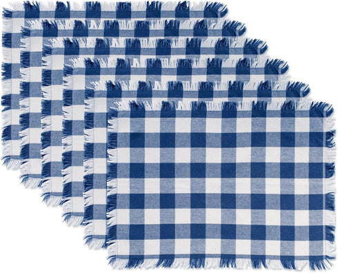 DII Heavyweight Fringed Check Tabletop Collection, Navy Placemat Set, 6 Piece, 13x19