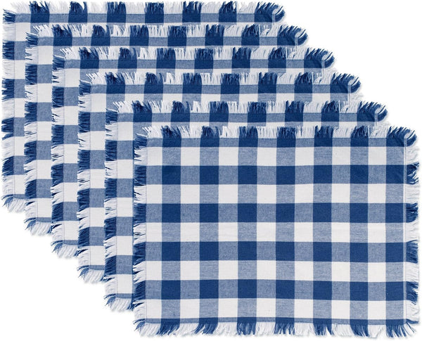 DII Heavyweight Fringed Check Tabletop Collection, Navy Placemat Set, 6 Piece, 13x19
