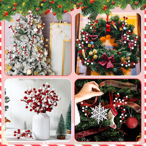 Thiccywoov 24 8.8" Pcs Christmas Glitter Berries Stems, H Artificial Christmas Picks for Christmas Tree Ornaments