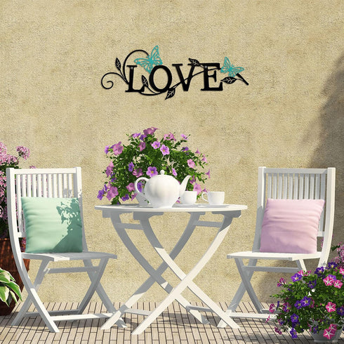 Metal Butterfly Love Sign Wall Decor - Black Love Word Sign Rustic Home Letter Ornament for Living Room Hanging