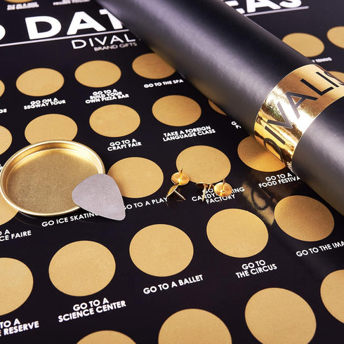 Divalis 100 Dates Scratch off Bucket List, Scratchable Motivational Achievements Checklist Poster, Black and Gold