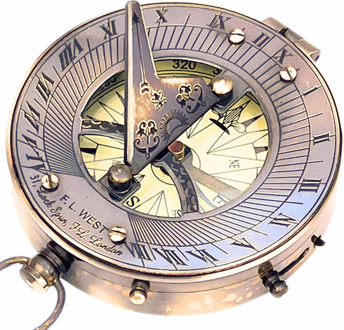 Vintage Navigational Compass, Functional Tool, Nautical Sundial Compass, Round Brass Finish