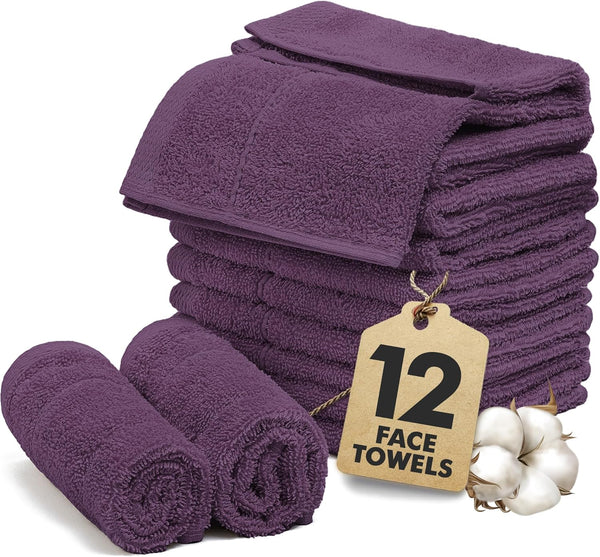 Novo Home Face Towels Pack of 12 100% Cotton Wash Cloths (12x12 inch) Soft,