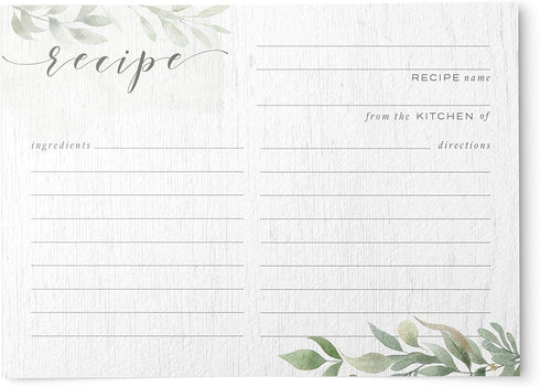 Farmhouse Greenery Recipe Cards from Dashleigh, 48 Cards, 4x6 inches, Water-Resistant, Sage Green and White