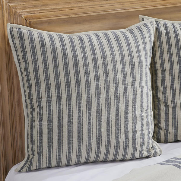 Piper Classics Market Place Blue Ticking Stripe Quilted Euro Sham