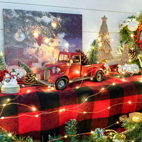 12'' SOFFEE DESIGN Iron Classic Red Truck Pick-up Model Collectible Vehicle Decoration, Collectible Figurine Home Dcor
