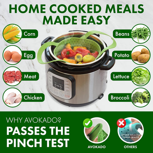 Avokado Silicone Steamer Basket for 3qt Instant Pot, 6qt, 8qt, BPA-Free, Dishwasher Safe Collapsible Vegetable Steamer
