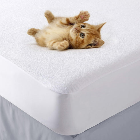 Superior Mattress Protector, Waterproof Backing, Soft Cotton Terry, Hypoallergenic, Breathable, Noiseless, Fitted Sheet