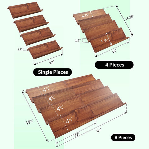 4-Tier Pack 8 (64 Tinamo Acacia Wooden Spice Rack Organizer for Cabinet - Spice Drawer Insert, Spice Organization