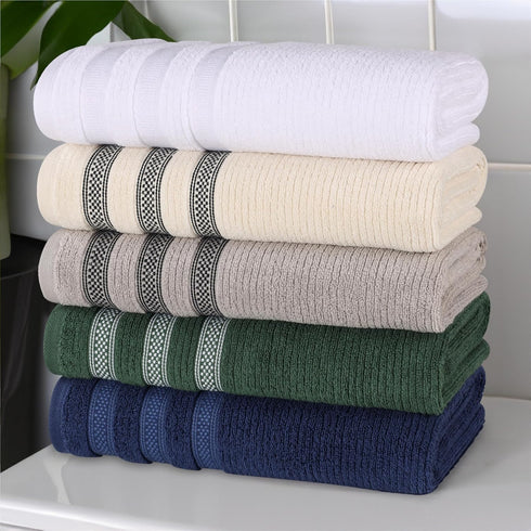 3-Piece Set, 1 1 1 Superior Cotton Towel Zero Twist, Ribbed Geometric, Bathroom Essentials, Shower, Spa, Luxury Plush