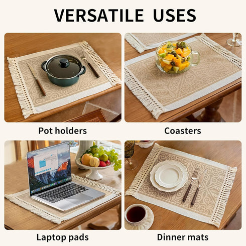 Set 4,Waterproof Placemats of Placemat with Tassel Fringe,Boho Placemats for Coffee Table Western Restaurant