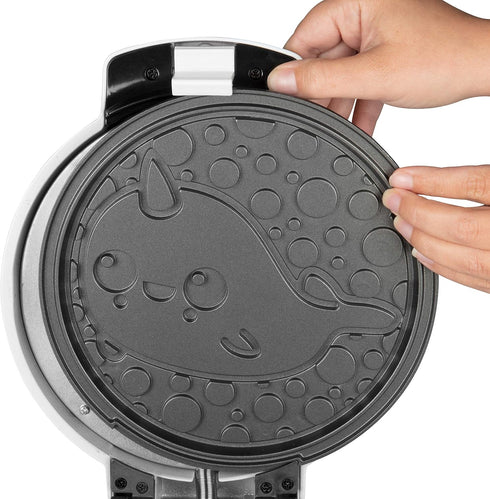 Narwhal Electric Waffle Maker - Removable Unicorn Plate, Non-Stick Waffler, Adjustable Temp, Makes 8" Waffles
