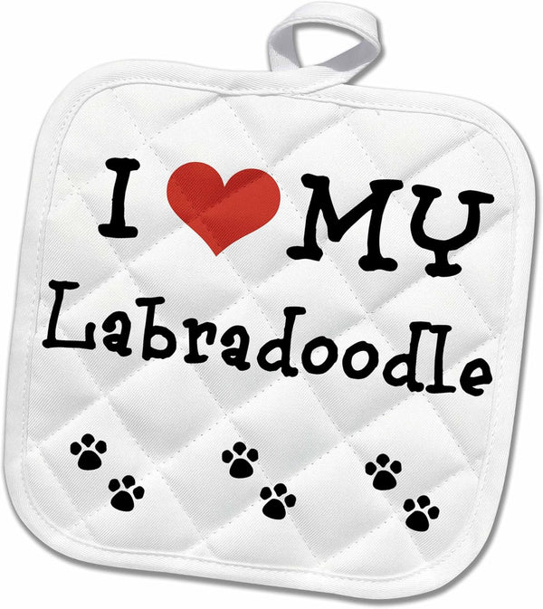 3D Rose I Love My-Labradoodle Pot Holder, 8 x 8