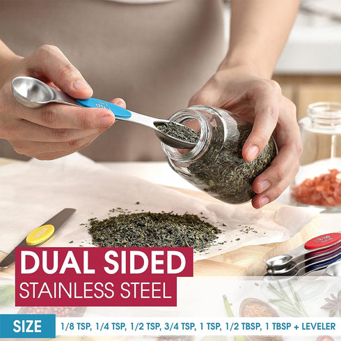 Spring Chef Stainless Steel Magnetic Measuring Spoons Set, Heavy Duty Metal Kitchen Essentials, Set of 8.