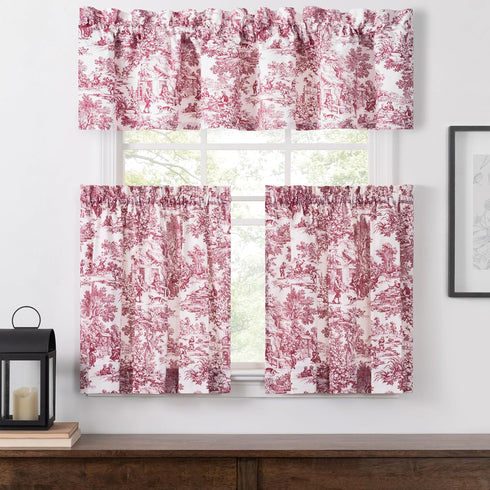 Victoria Park Toile Tailored Valence Window Curtain, Red