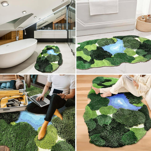 20x35 Inch 3D Moss Rug,Shag Carpet Leaf Area Bathroom Rugs Non Slip Bath Mat Tufted Rug,Ultra Soft Washable Children