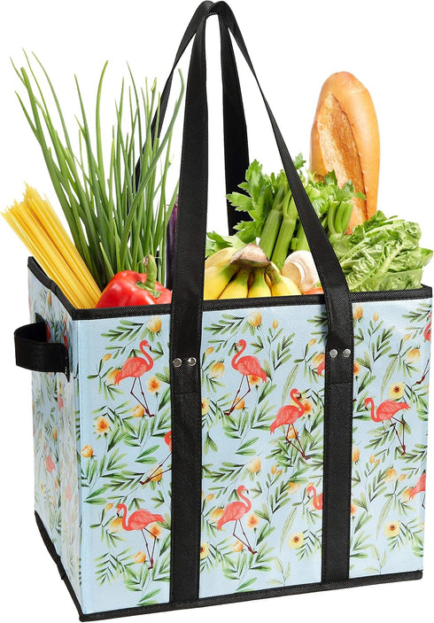 Set Foraineam Reusable Grocery Bags Durable Heavy Duty Tote Bag Collapsible Grocery Shopping Box Bag with Reinforced