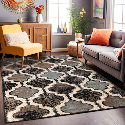Superior Indoor Small Area Rug 3' x 5', Chocolate, Jute Backed, Modern Geometric Trellis Floor Decor