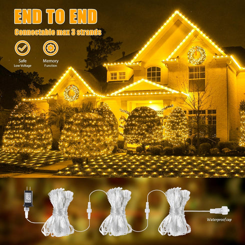 Lights,360LED 13ft 5ft 8 HEYFUNi Net Mesh Waterproof String x Christmas Net Lights, Modes,Connectable for Indoor