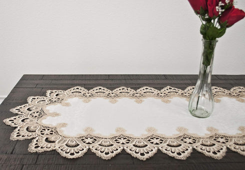 Gold European Lace, Antique Jacquard Fabric, Table Runner, Dresser Scarf (16Wx44L)