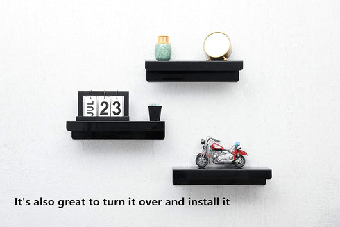 IEEK 15 Inch Black Acrylic Floating Wall Ledge Shelf, Wall Mounted Nursery Kids Bookshelf, Set of 3