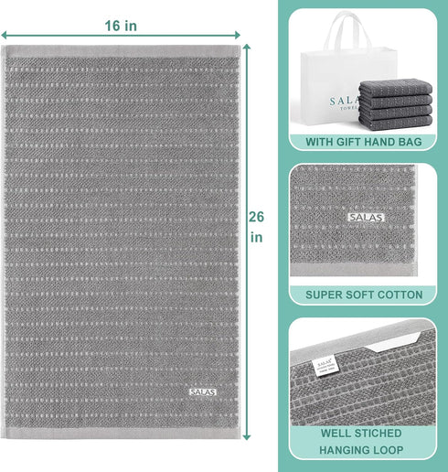 SALAS 390 16 26, 3 Packs, Kitchen Dish Towels, Bulk Cotton Kitchen Hand Towels, GMS Plaid Dish Cloths Rags for Drying