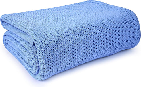 Linteum Textile Supply Blue Hospital Thermal Blanket 66x90 Inch 100% Cotton, Soft