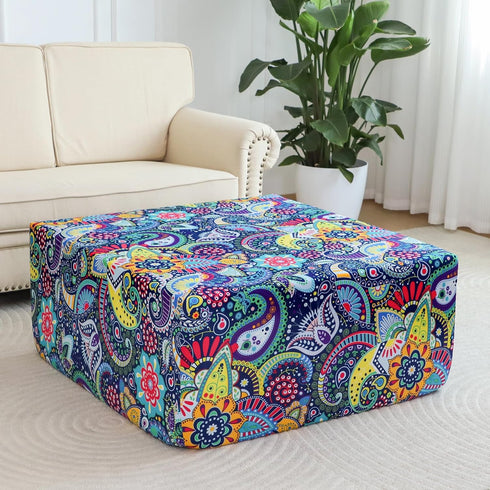 20"-22" Stretch Ottoman Cover Rectangular Waterproof Medium Printed Boho Footstool Cover Fit Width Foot Stool Ottoman