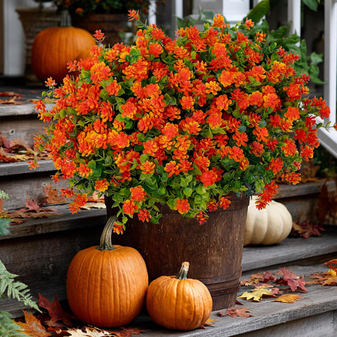 Artificial Fall Flowers Outdoor Fake Mums - 12 Bundles UV Resistant No Fade Faux Plastic Greenery for Garden Porch