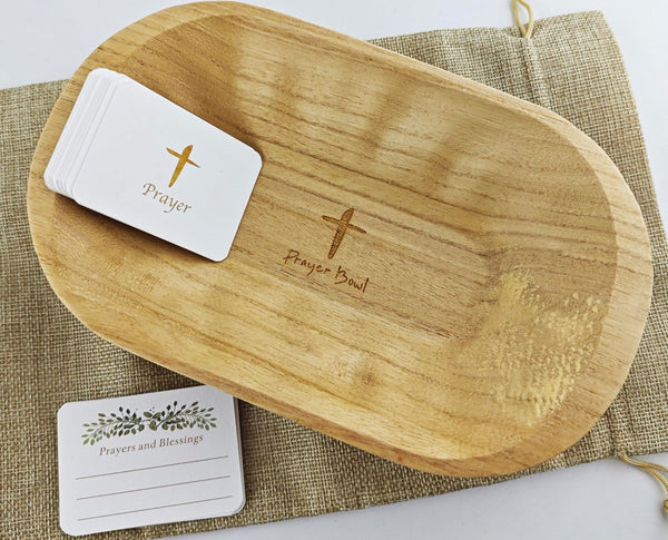 Fight Club Wood Prayer Dough Bowl, Christian Easter and Christmas Gifts, Rustic Farmhouse Decor with 24 Blessing Cards