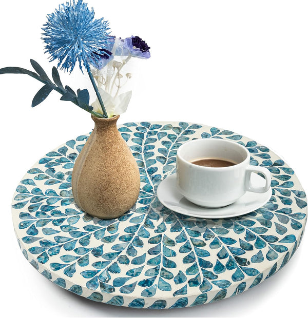 CLAYNIX Lazy Susan for Countertop, Mother of Pearl Turntable Organizer, Wood Round Spinning Tray for Kitchen, 12.5 Inch