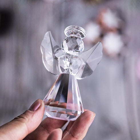 HDCRYSTALGIFTS 3-Inch Clear Crystal Guardian Angel Figurine Paperweight Decor Glass Statue Ornaments Gift for Women