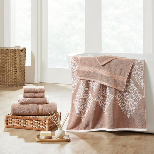 6 Set Modern Threads Piece Reversible Yarn Dyed Jacquard Towel Artesia Damask Tuscany