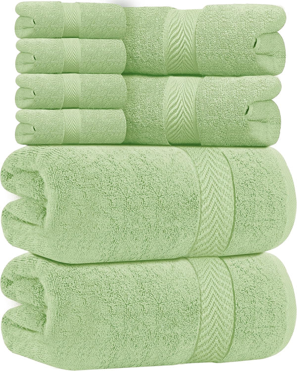 Oakias Premium Towel Set 600 GSM 8 Piece Green - 100% Ring