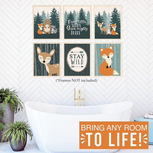 6 Hadley Designs Adventure Nursery Wall Decor - Reversible Unframed Baby Boy Nursery Decor, Mountain Decors for Boys