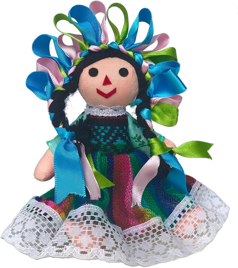 Mexican Handmade Traditional Maria Lele Rag Doll by ALKIMIA INC - 7 inches - Green