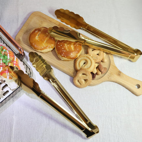 2 Pack 9 Inch Serving Tongs,Gold Salad Buffet Tongs,Stainless Steel Serving Utensils by XEVOM