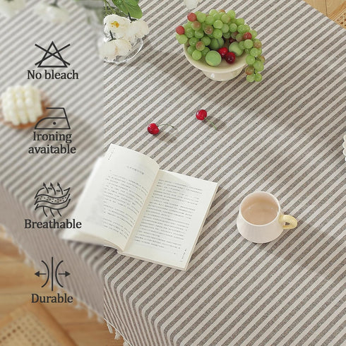 55 86 Inch) meioro Tablecloth Striped Fringe Table Cloth Rectangular Tablecloths Cotton Blend Table Cover for Dining