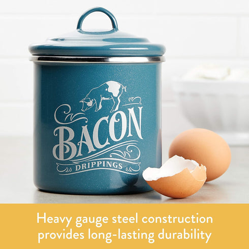 4 Inch, Ayesha Curry Enamel on Steel Bacon Grease Can / Bacon Grease Container - Blue