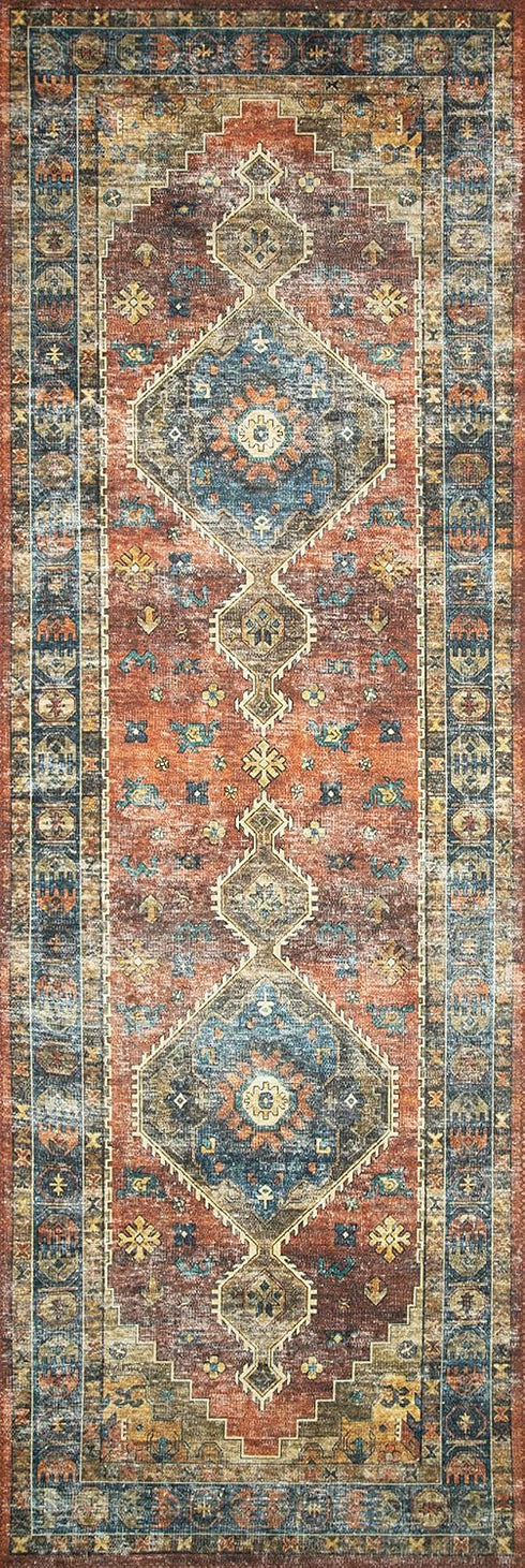 Loloi Skye Collection Accent Rug, SKY-11 Rust/Blue, 2'-0" x 5'-0"
